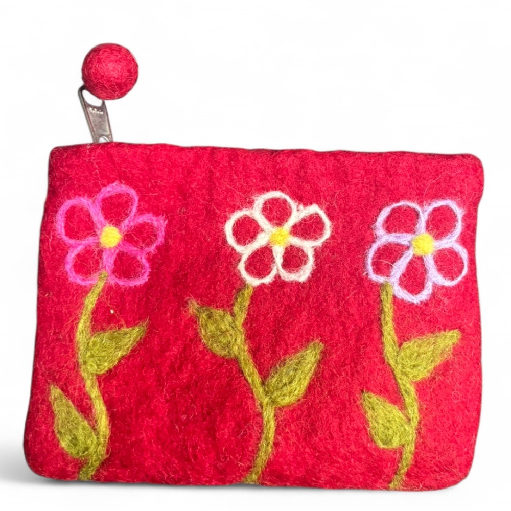 Red Floral Felt Purse